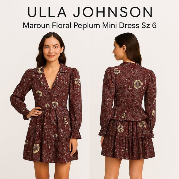 Ulla Johnson Lola Floral Tiered Minidress Heliotrope - Size 6 - Picture 1 of 11